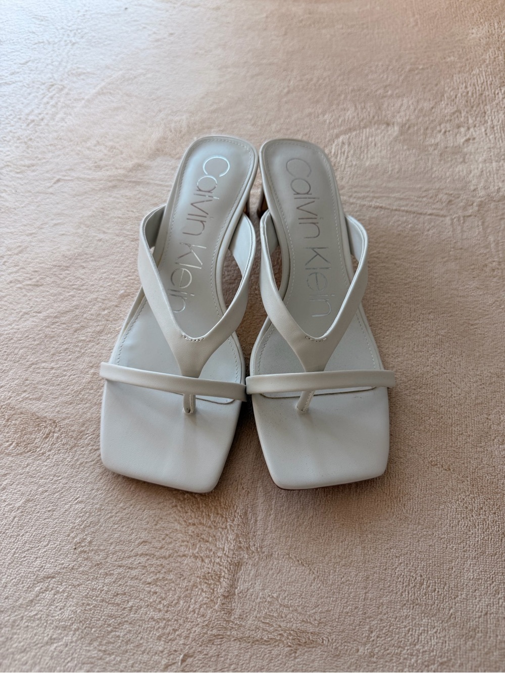 Calvin Klein Women's Cream Square-Toe Thong Sandals with Slim Strap